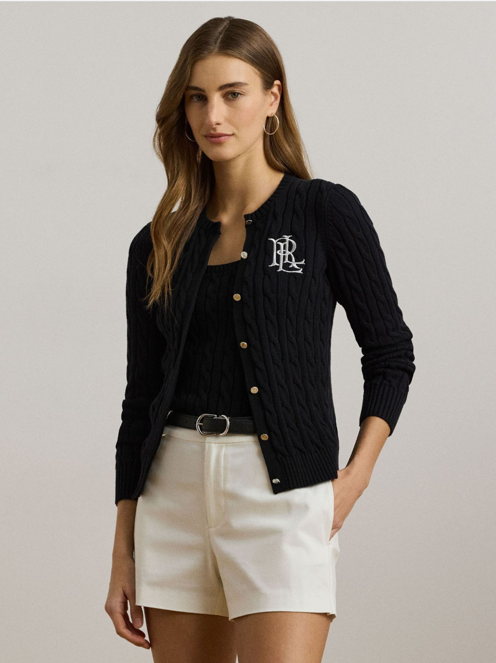 Lauren Ralph Lauren Women Ralhan Cable Knit Cotton Cardigan Black Size 2XL